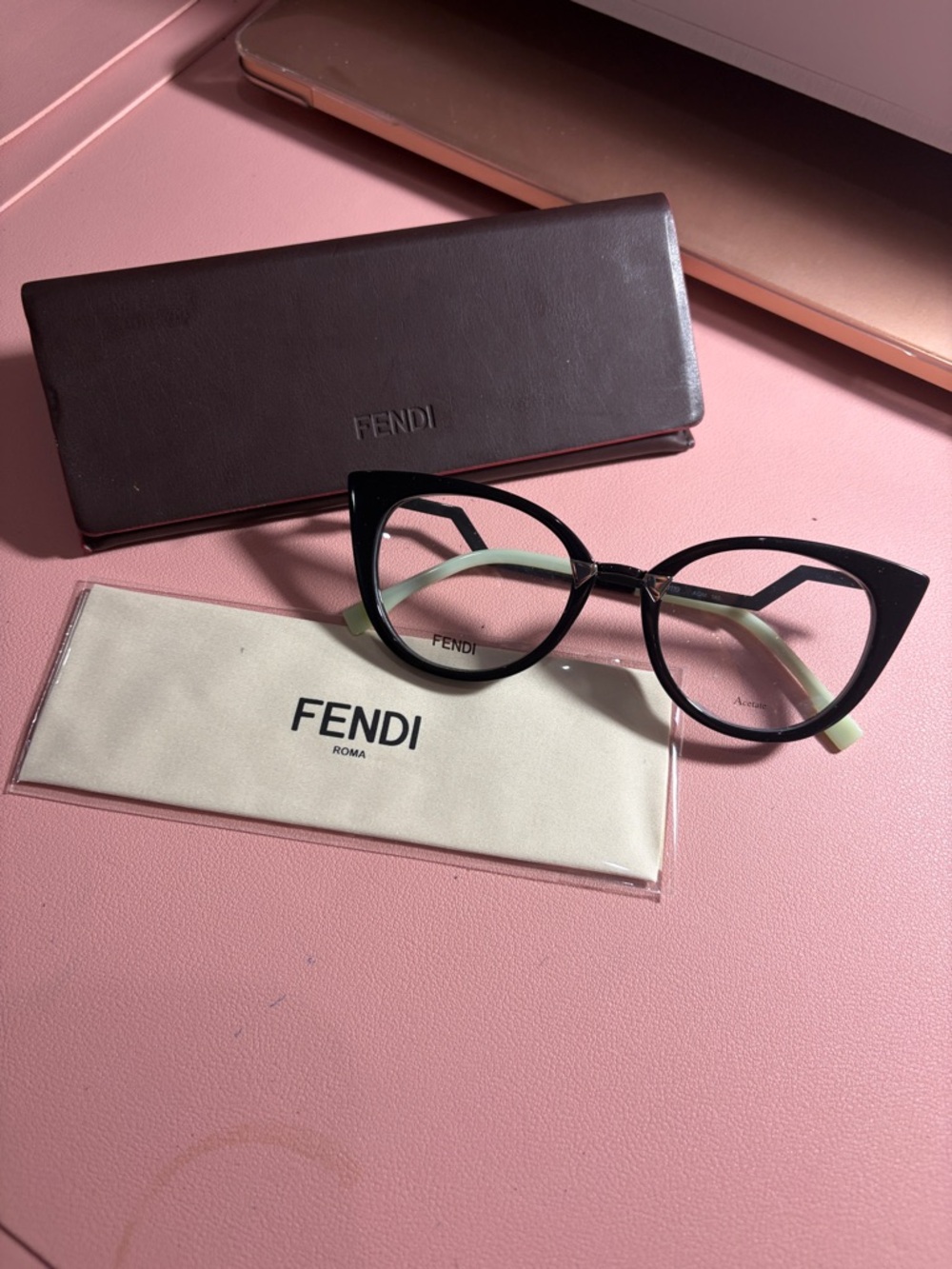Fendi Cat-Eye Optical Glasses in Black and Mint